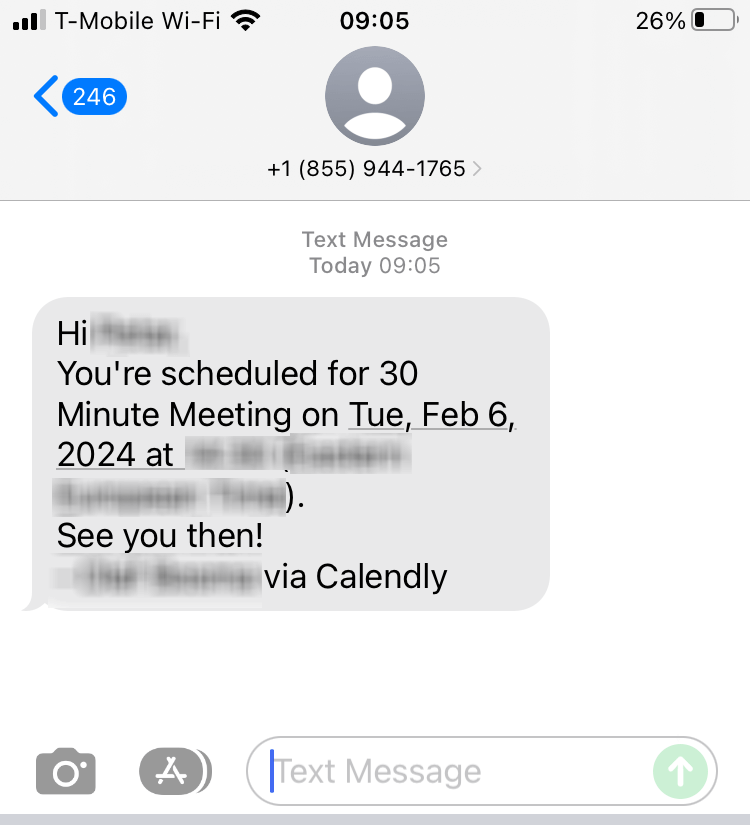 Long Code Calendly text messaging