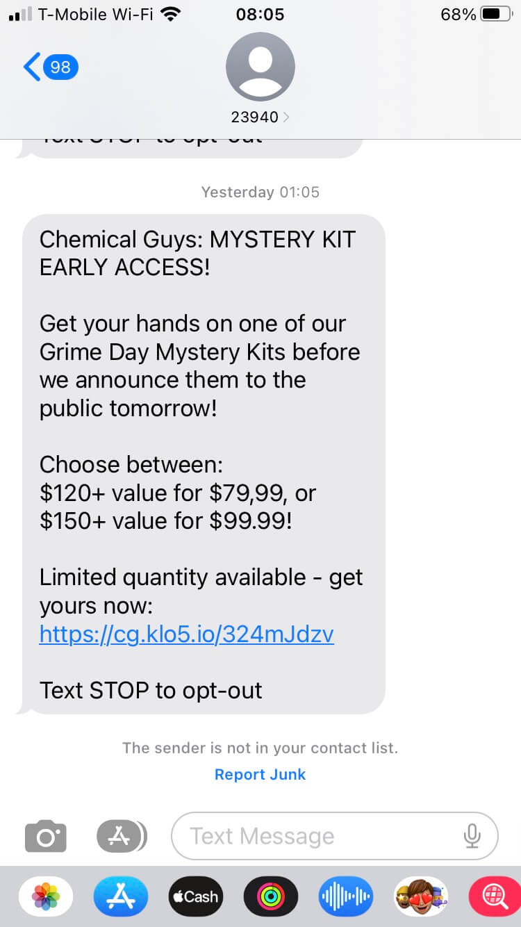 Short Code Chemical guys text messaging