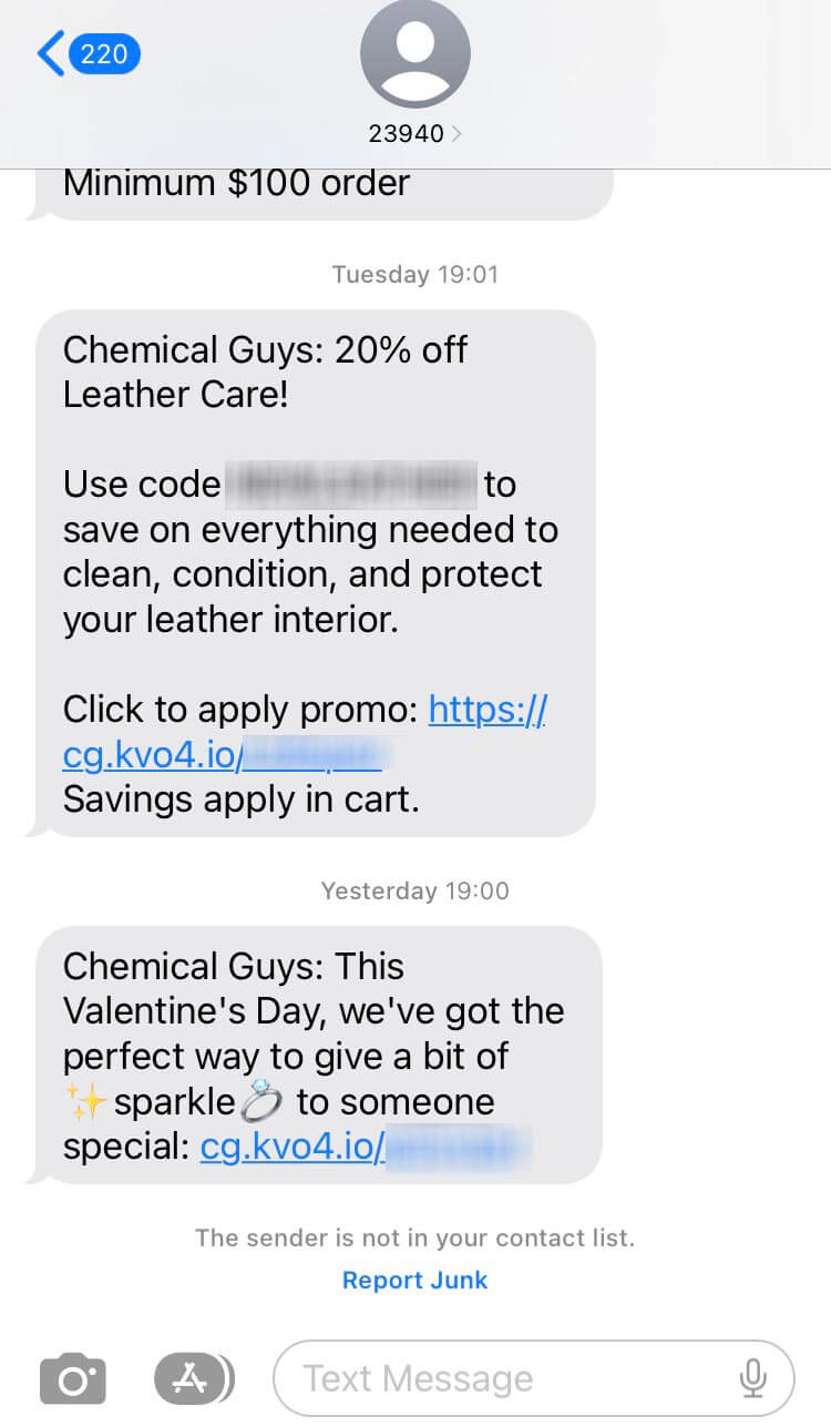 Short Code Chemical guys text messaging