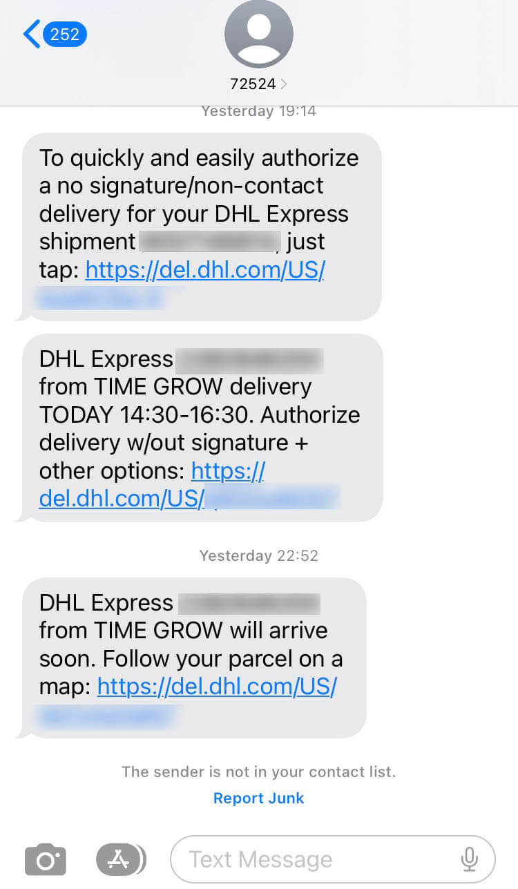 Short Code DHL text messaging