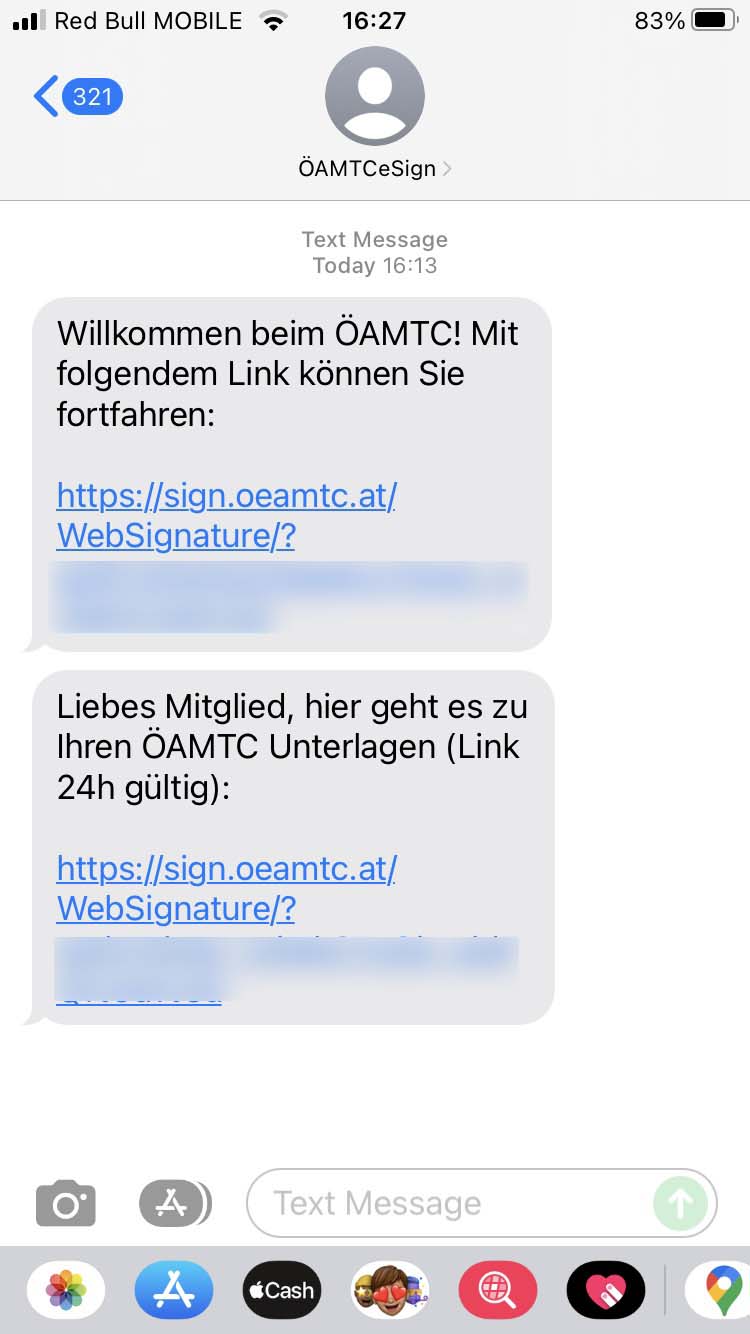 Short Code ÖAMTC text messaging