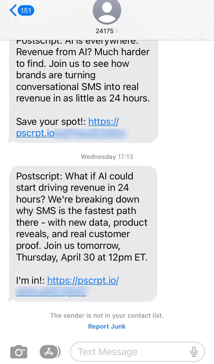 Short Code Postscript text messaging