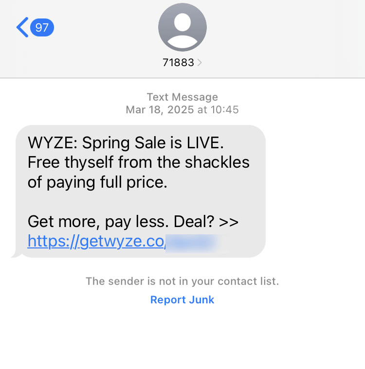 Short Code Wyze text messaging
