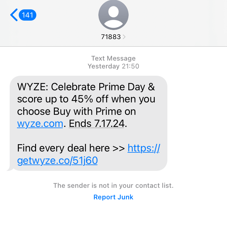 Short Code Wyze text messaging