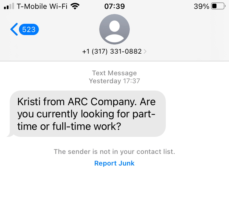 Long Code Spam ARC Company text messaging