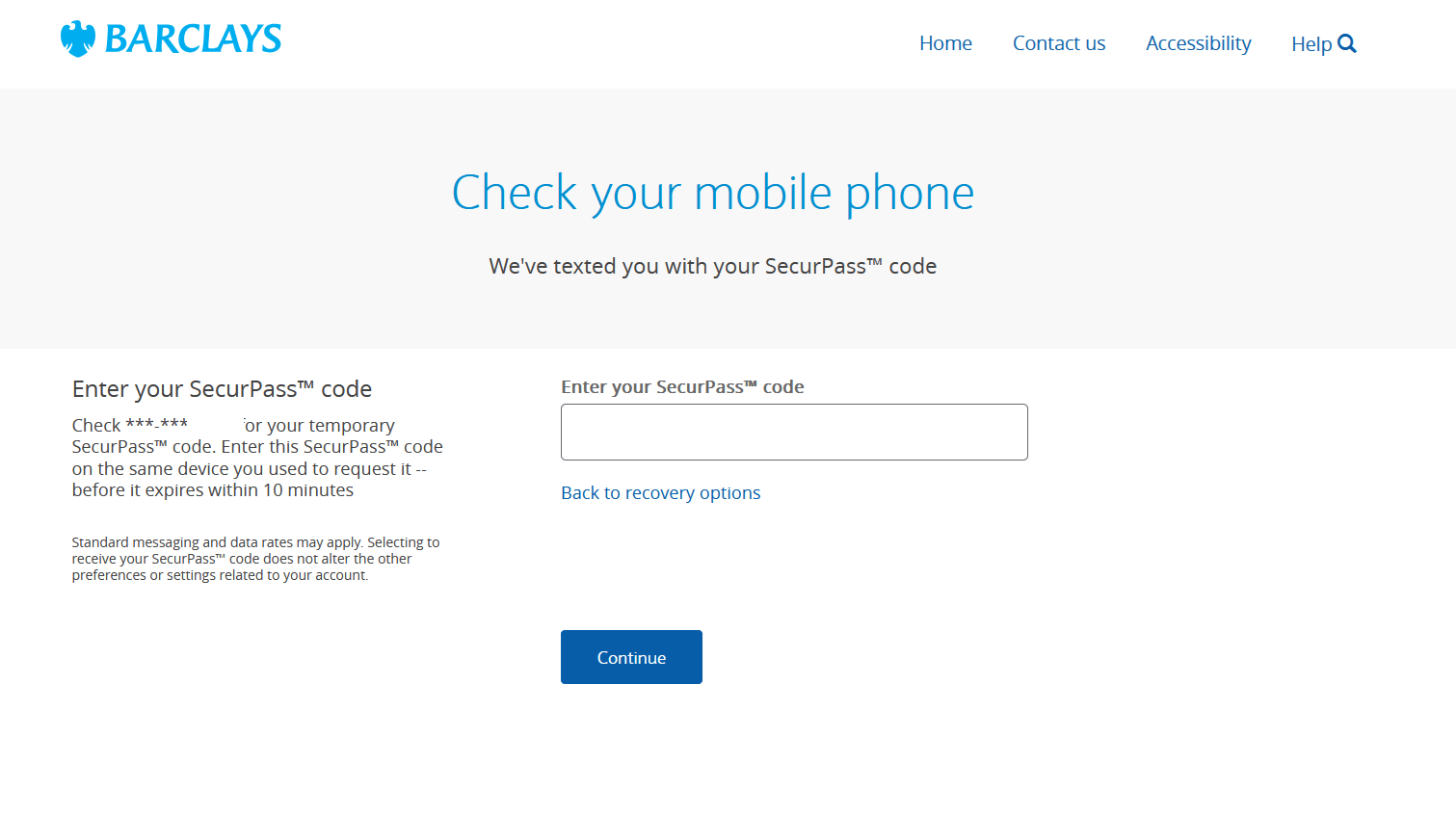 Short Code Barclays text messaging