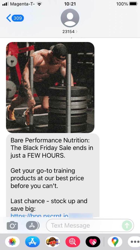 Short Code Bare Performance Nutrition text messaging