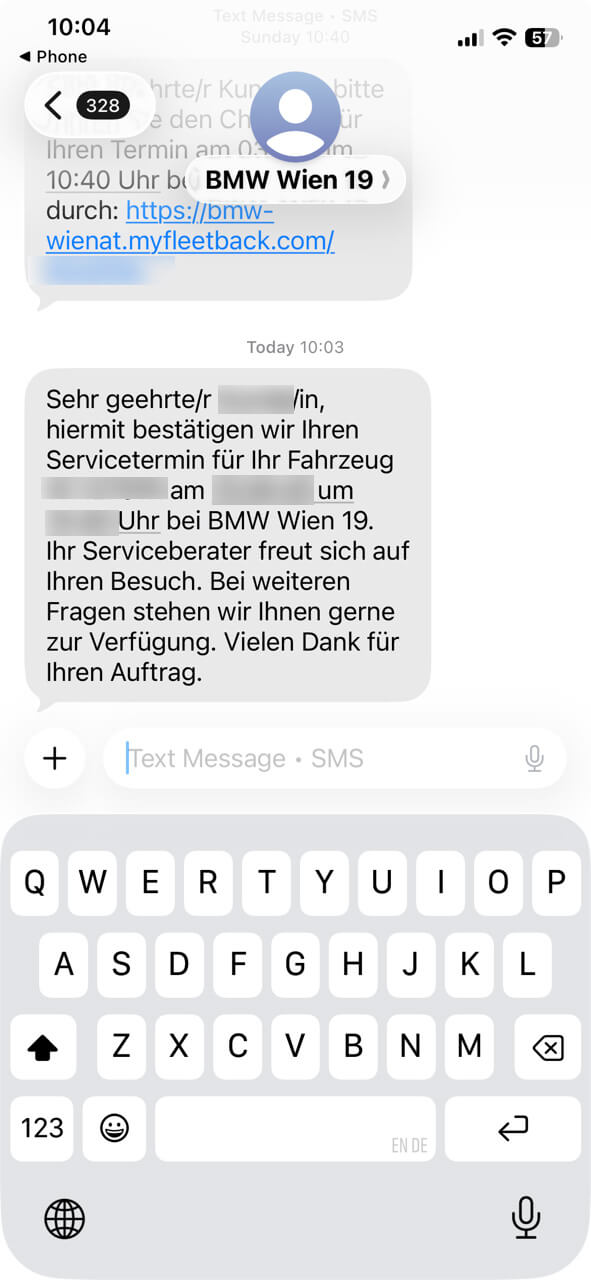Short Code BMW Group Niederlassung Wien / BMW Austria Gesellschaft m.b.H. text messaging