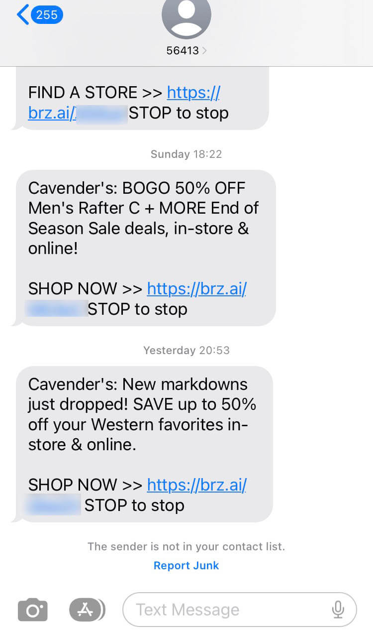 Short Code Cavender Investment Properties, Ltd text messaging