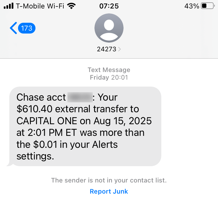 Short Code Chase Bank text messaging