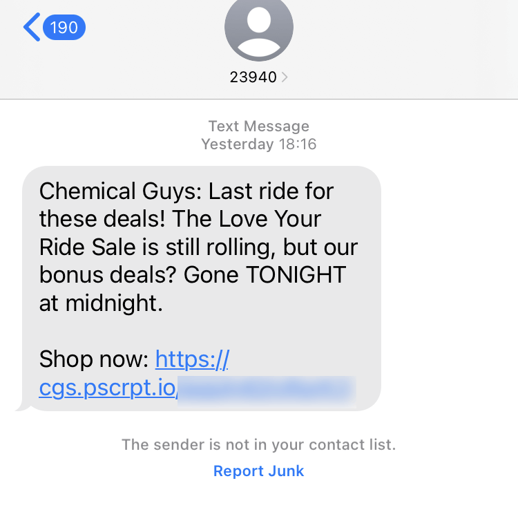 Short Code Chemical guys text messaging