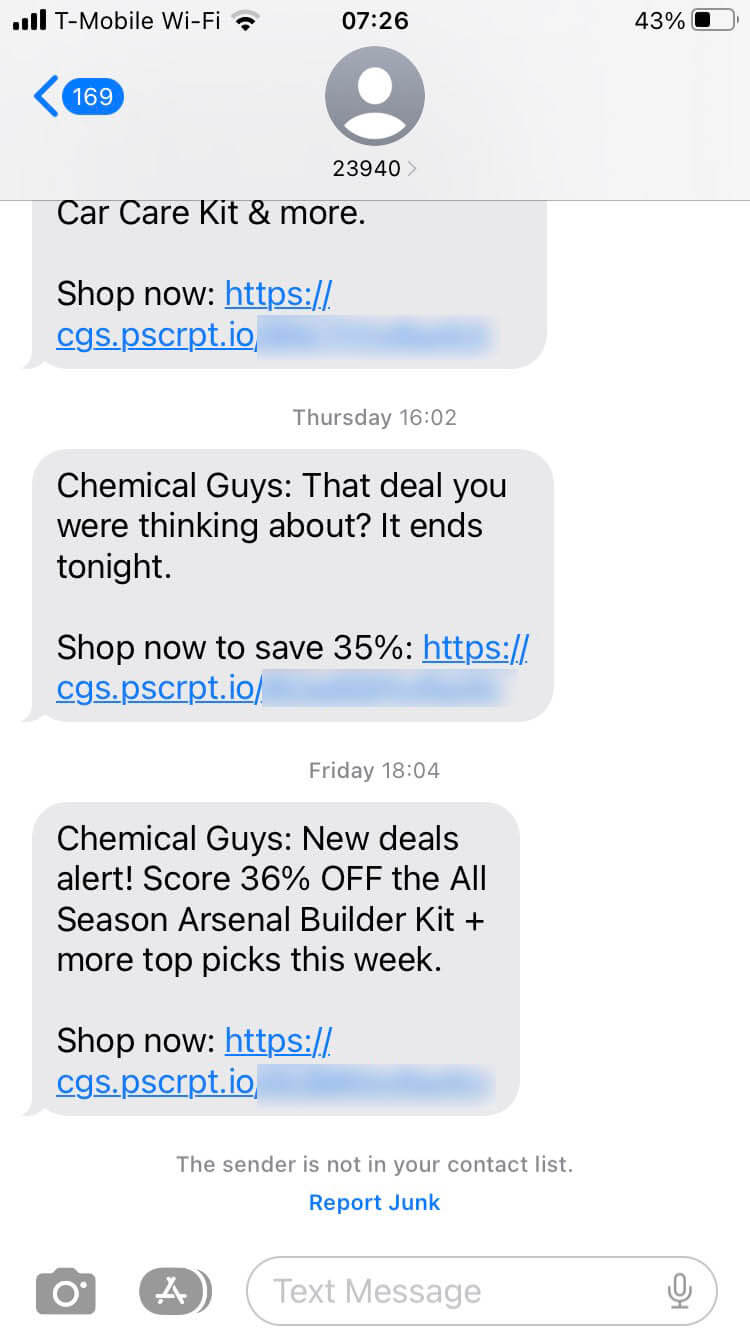 Short Code Chemical guys text messaging