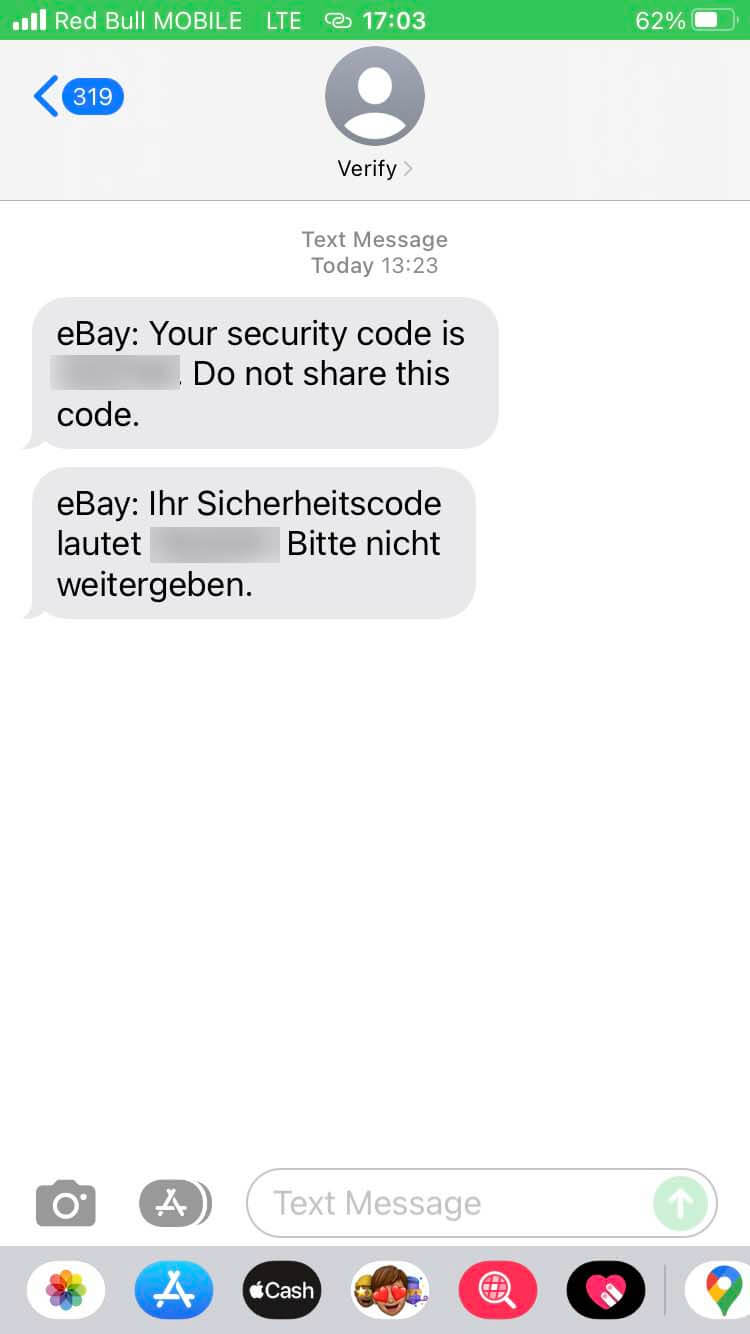 Short Code eBay Austria text messaging