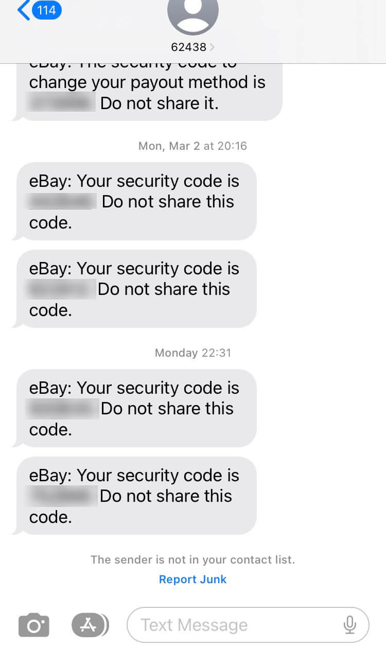 Short Code ebay text messaging