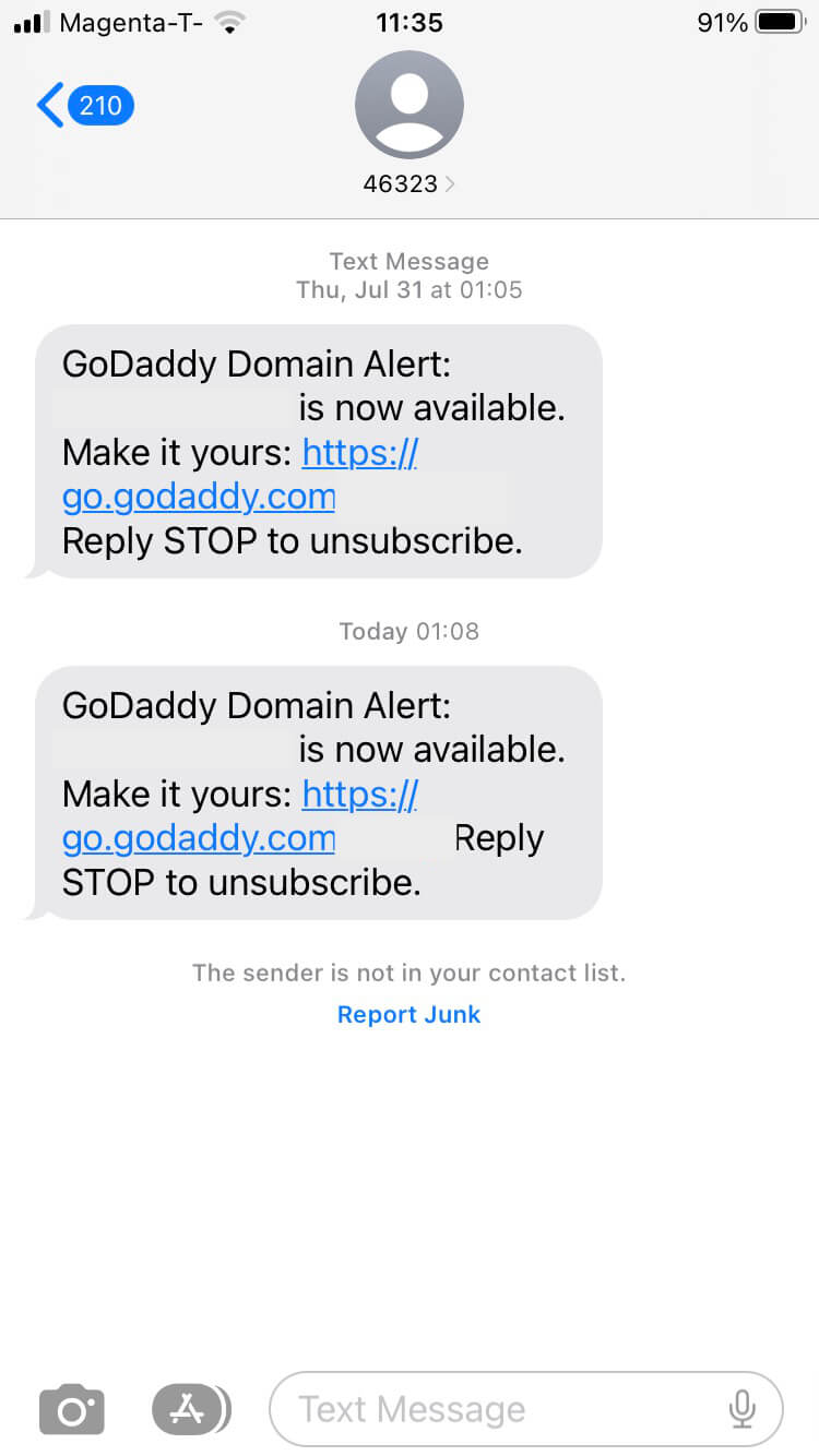 Short Code GoDaddy text messaging