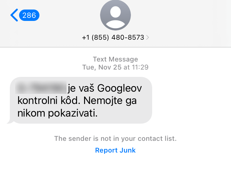Long Code Google LLC text messaging