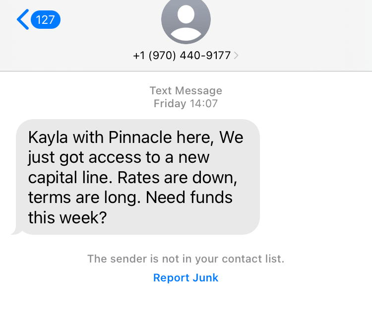 Long Code Pinnacle text messaging