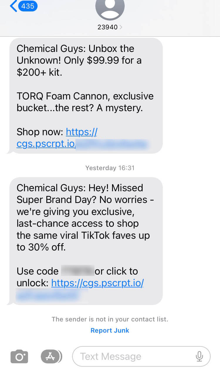 Short Code Chemical guys text messaging