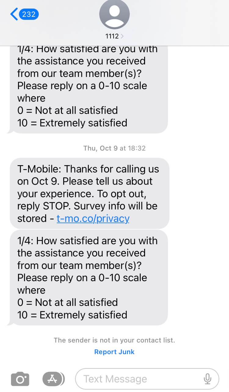 Short Code T-Mobile text messaging