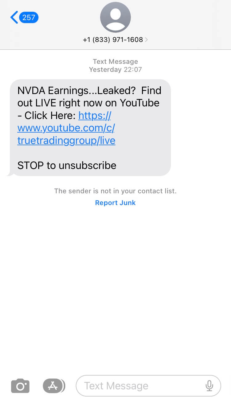 Long Code True Trading Group text messaging