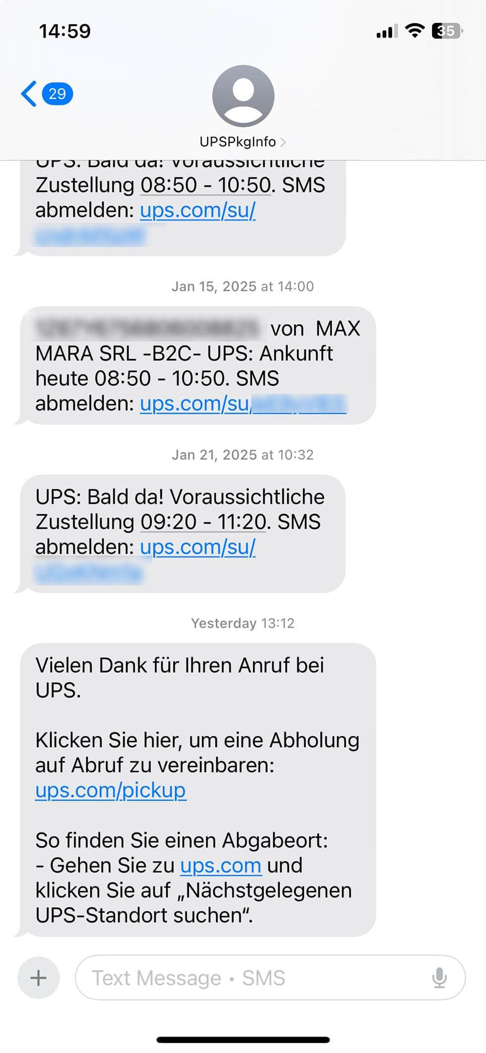 Short Code UPS text messaging