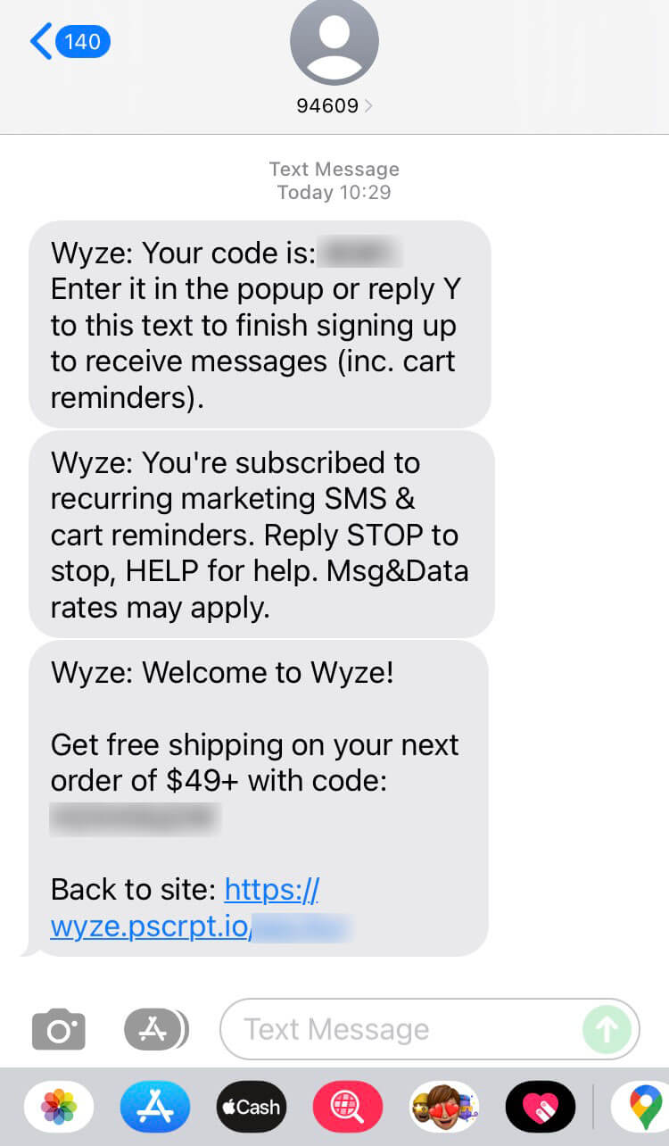 Short Code Wyze text messaging